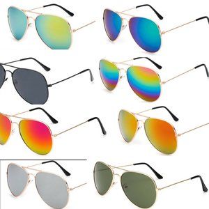 Multicolored Aviators Reflective Mirror Sunglasses